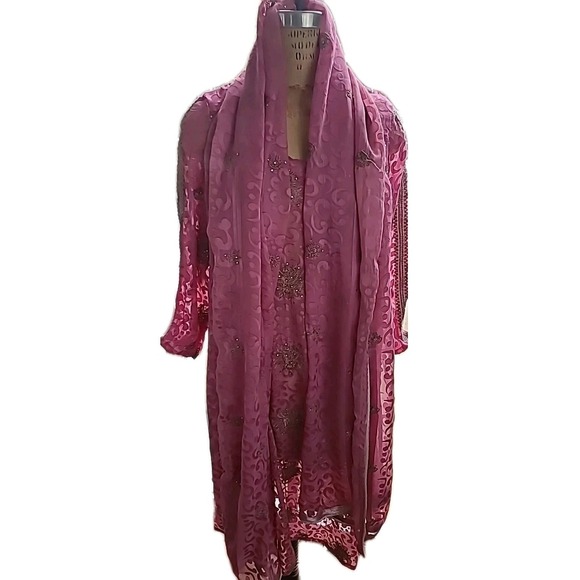 The Unbranded Brand Other - Vintage Pakistani 2 Pc Formal Dress Dupatta Silk Blend Hand Embroidered Beaded